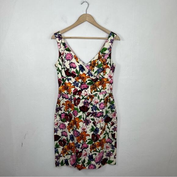 Chetta B Cream Floral V Neck Sleeveless Dress Size 8 - Picture 14 of 14